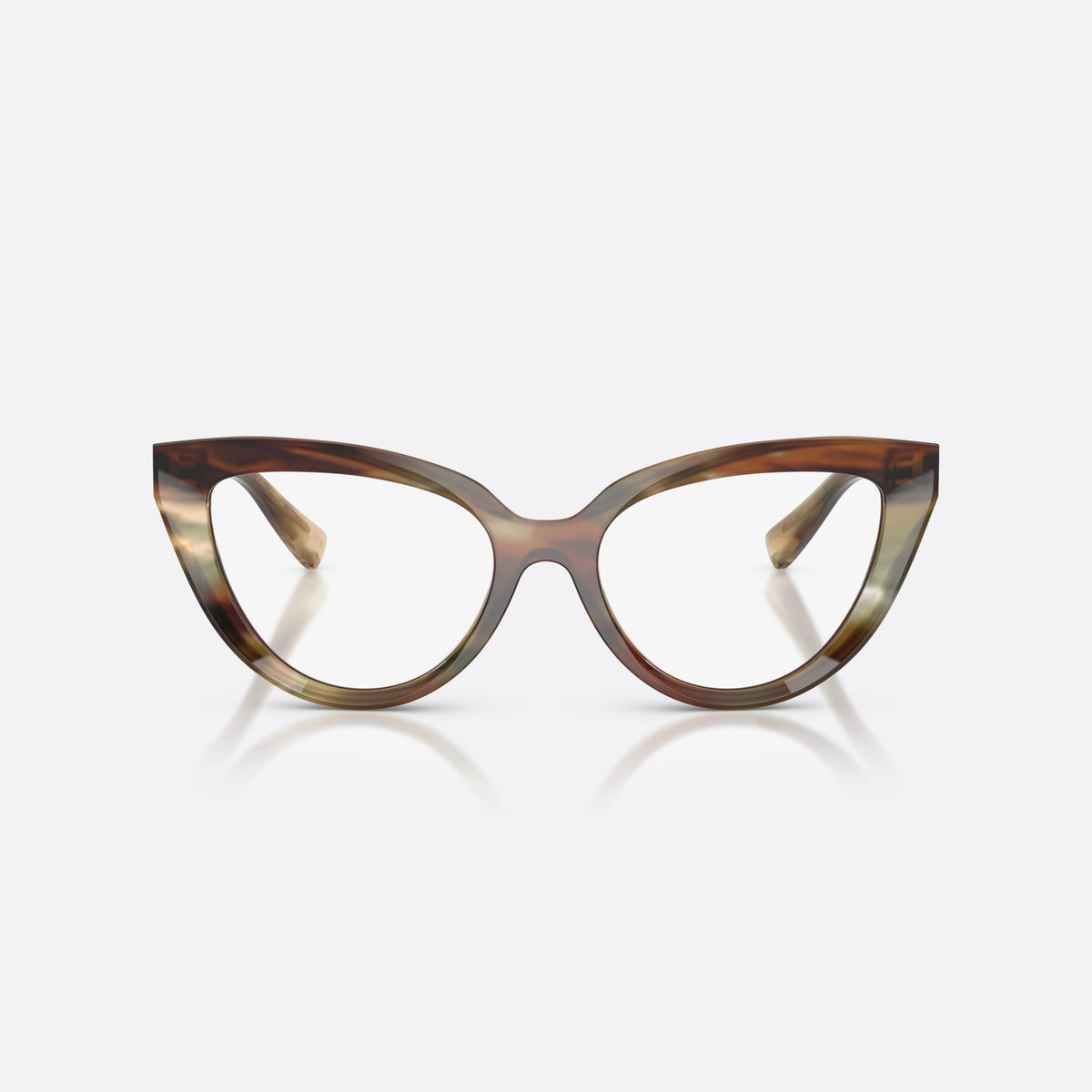 Dolce & Gabbana DG3414 3446 eyeglasses, brown cat eye frame for women, plain bridge, brand lettering on temples, front view