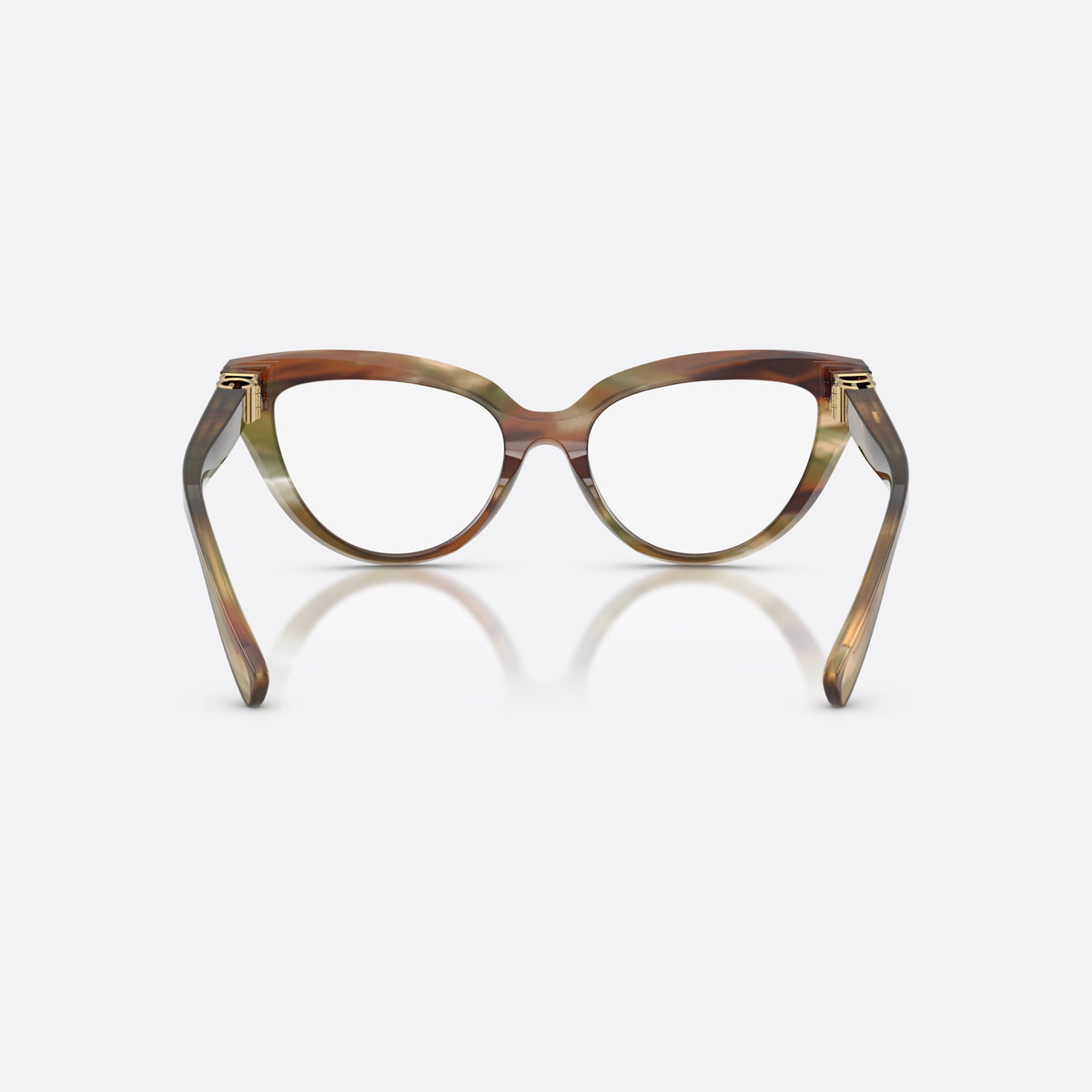 Dolce & Gabbana DG3414 3446 eyeglasses, brown cat eye frame for women, plain bridge, brand lettering on temples, back view