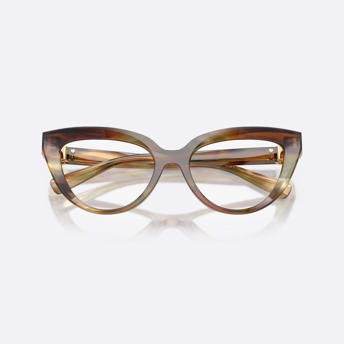 Dolce & Gabbana DG3414 3446 eyeglasses, brown cat eye frame for women, plain bridge, brand lettering on temples, folded
