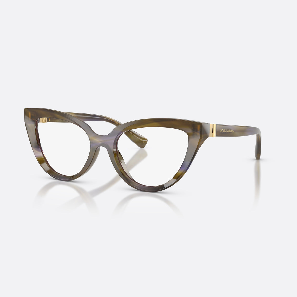 Dolce & Gabbana DG3414 3447 eyeglasses, green cat eye frame for women, plain bridge, brand lettering on temple, full-rim frame