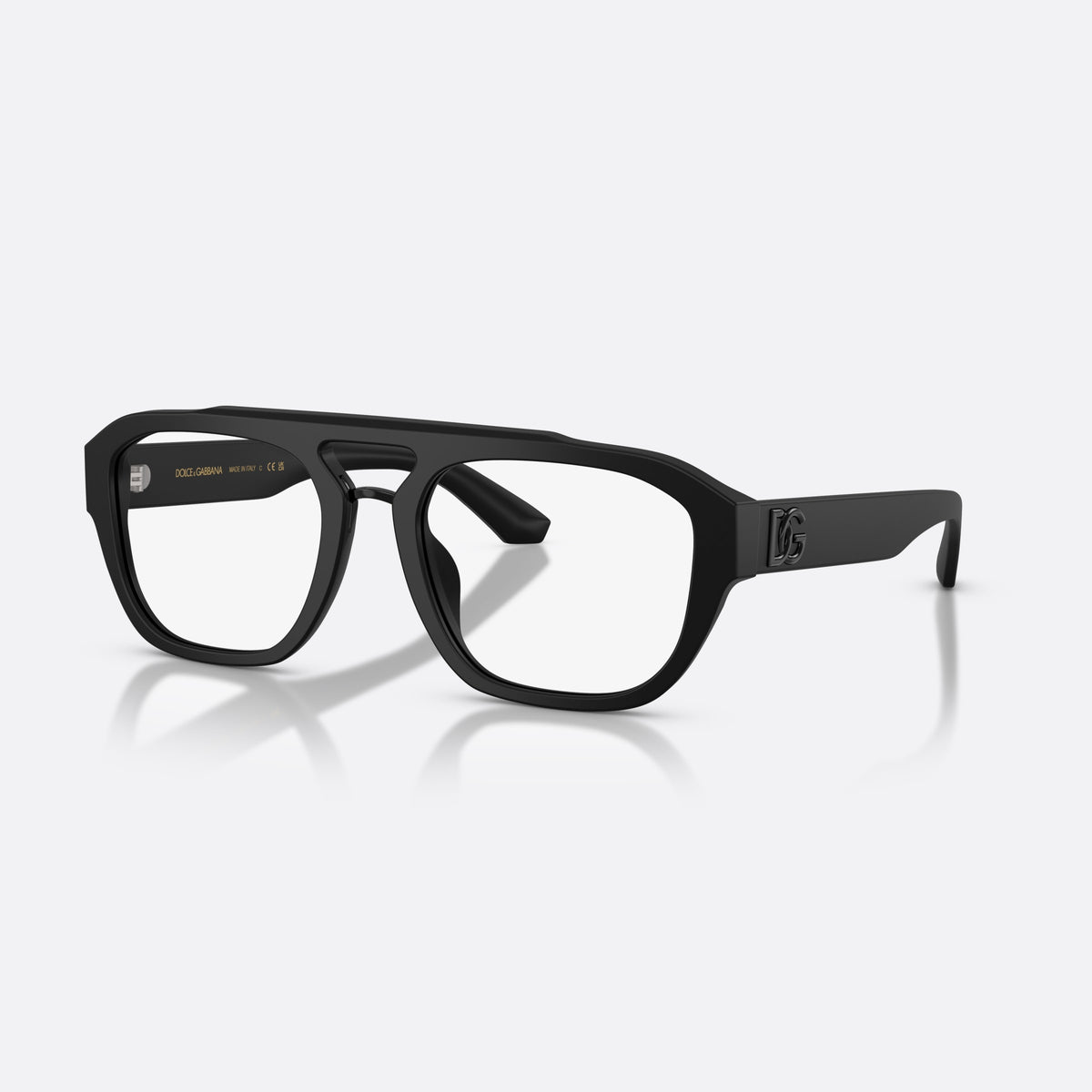 Dolce & Gabbana DG3415 2525 eyeglasses, black pilot frame for men, keyhole bridge, brand logo plaque on temple
