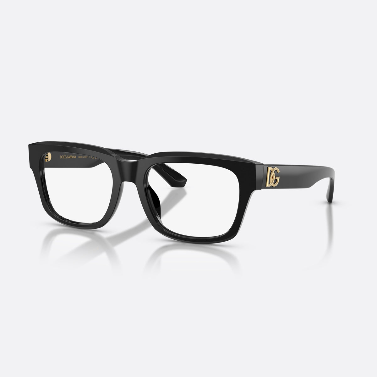 Dolce & Gabbana DG3416 501 eyeglasses, black rectangle frame for men, plain bridge, brand logo plaque on temple