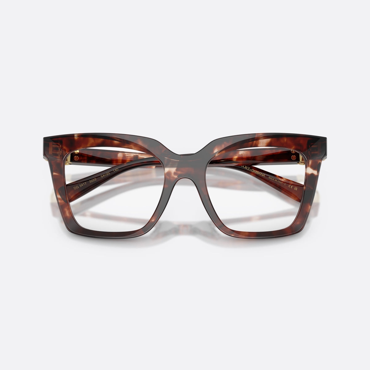 Rame ochelari de vedere Dolce & Gabbana DG3417 3222, patrati roșu, pentru femei, punte simplă, integrată în față, brațe subțiri, conice, cu brațele pliate