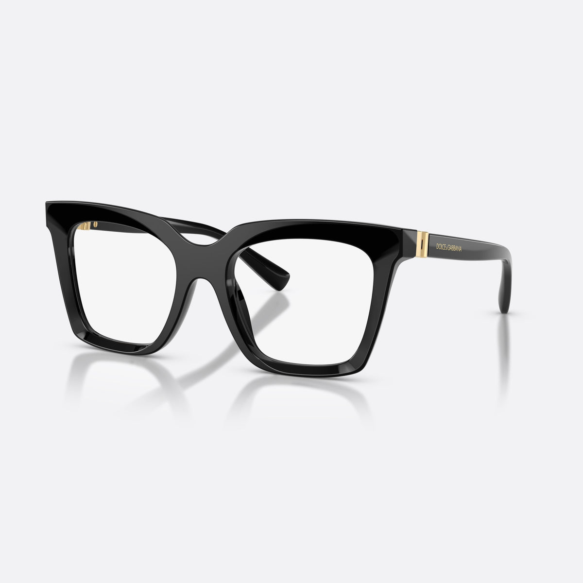 Dolce & Gabbana DG3417 501 eyeglasses, black square frame for women, plain saddle bridge, brand lettering on temples