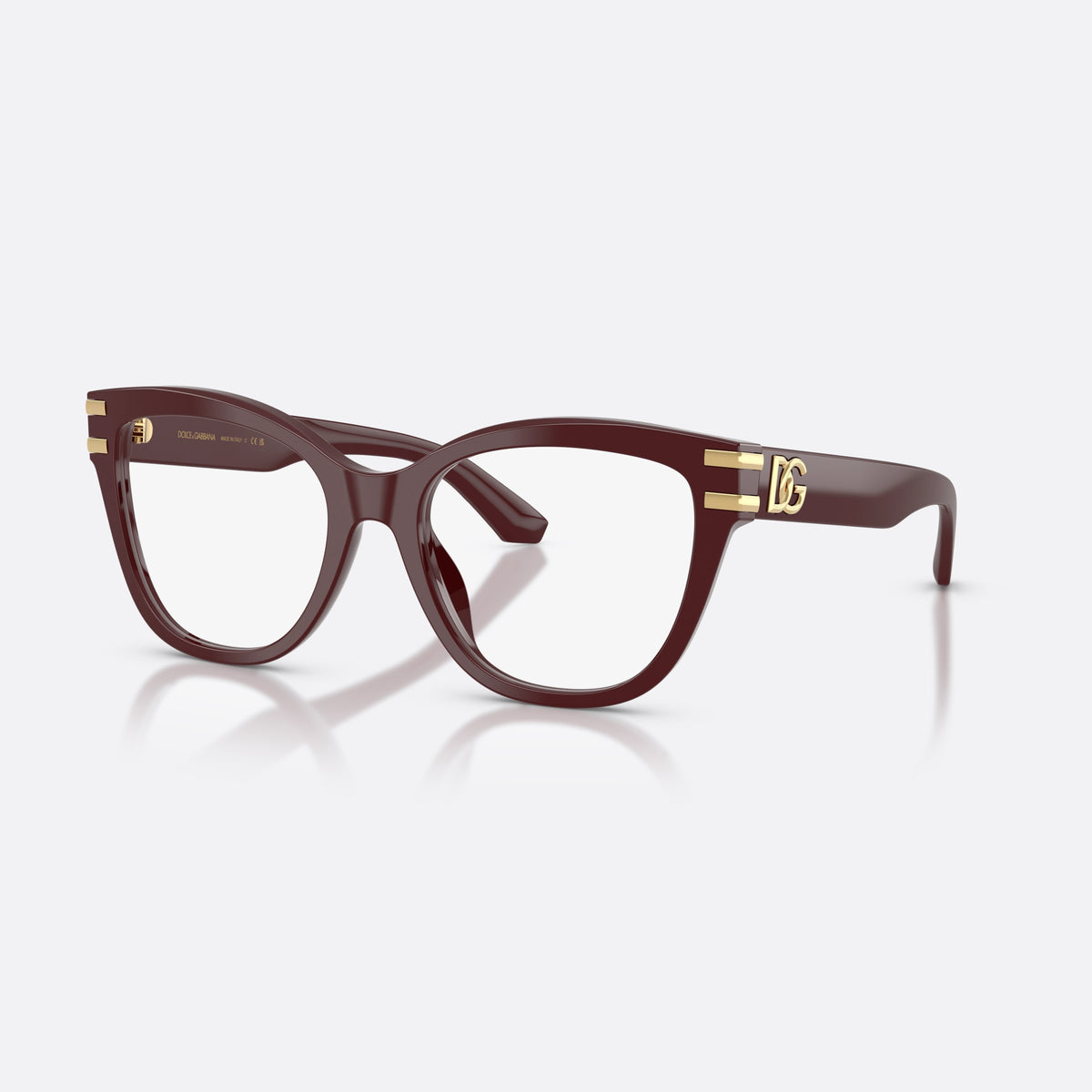 Dolce & Gabbana DG3418 3091 eyeglasses, red butterfly frame for women, plain double bridge, brand logo on temples