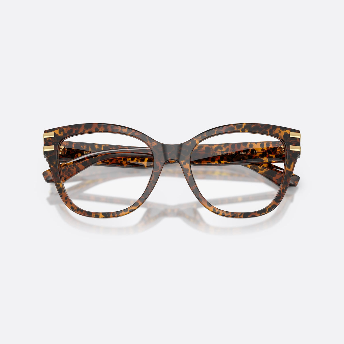 Rame ochelari de vedere Dolce & Gabbana DG3418 3470, fluture maro, pentru femei, punte simplă, placă cu logo pe braț, lentile transparente, cu brațele pliate