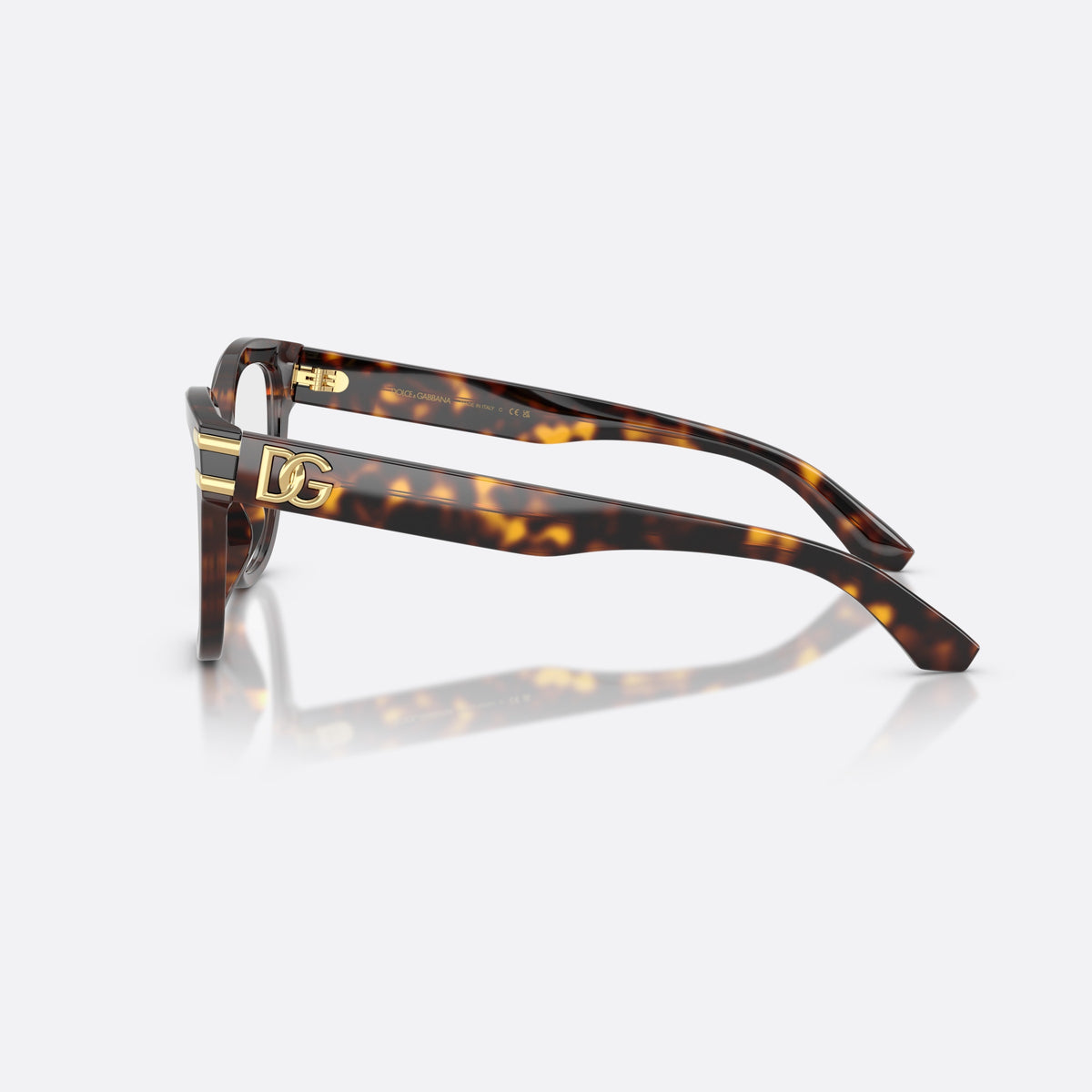 Rame ochelari de vedere Dolce & Gabbana DG3418 502, fluture havana, pentru femei, punte simplă din acetat, placă cu logo-ul brandului pe braț, vedere laterală