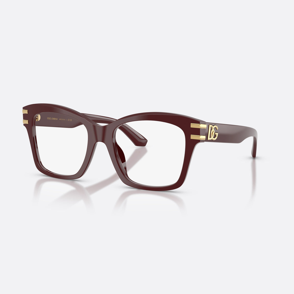 Dolce & Gabbana DG3419 3091 eyeglasses, red square frame for women, keyhole bridge, brand logo on temples