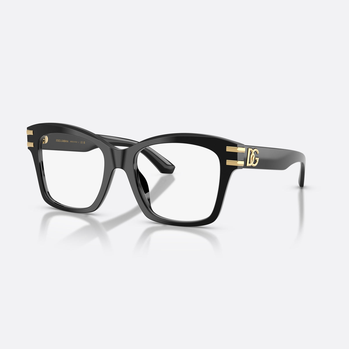 Dolce & Gabbana DG3419 501 eyeglasses, black square frame for women, keyhole bridge, brand logo plaque on temple