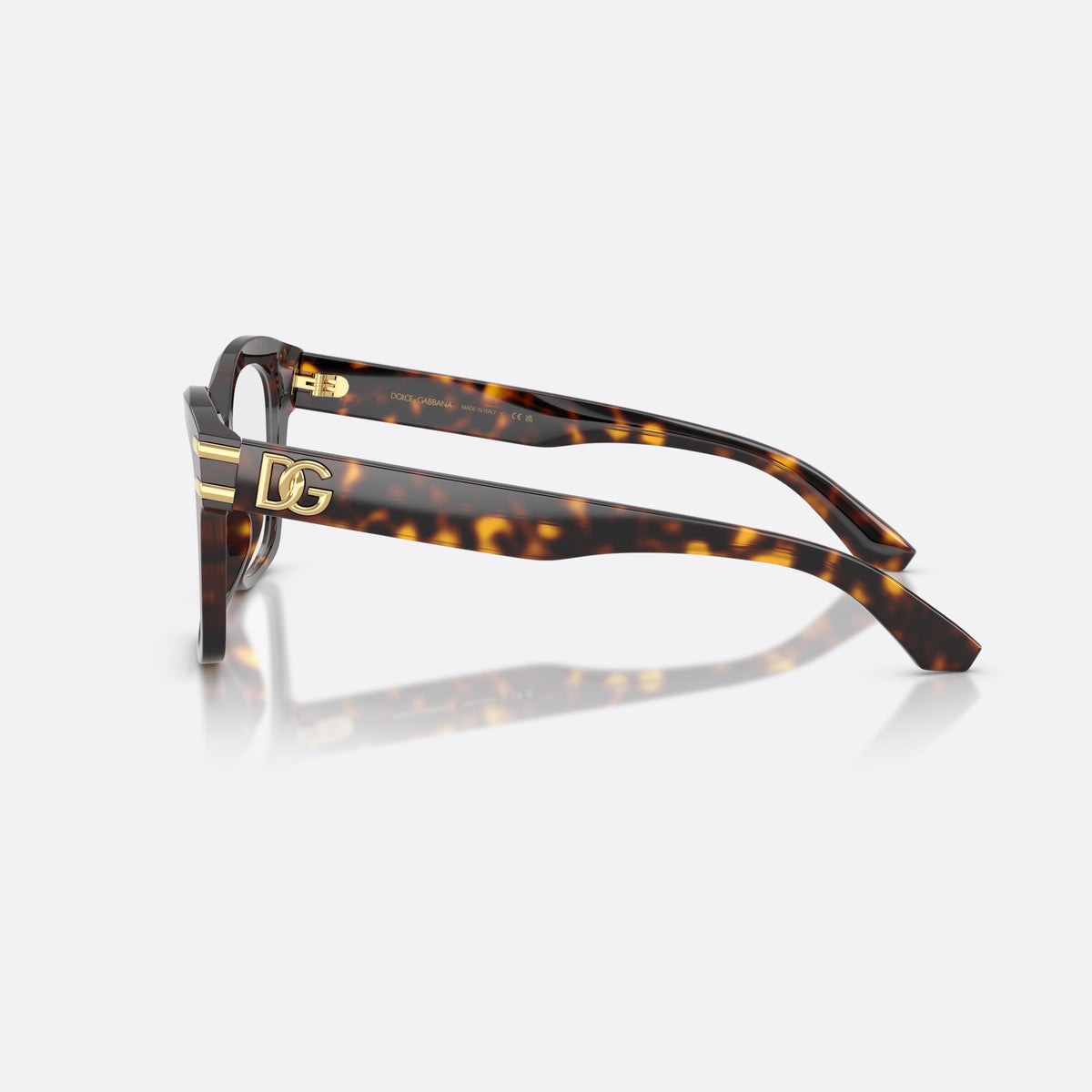 Rame ochelari de vedere Dolce & Gabbana DG3419 502, patrati havana, pentru femei, punte dublă simplă, logo al brandului pe braț, ramă completă, vedere laterală