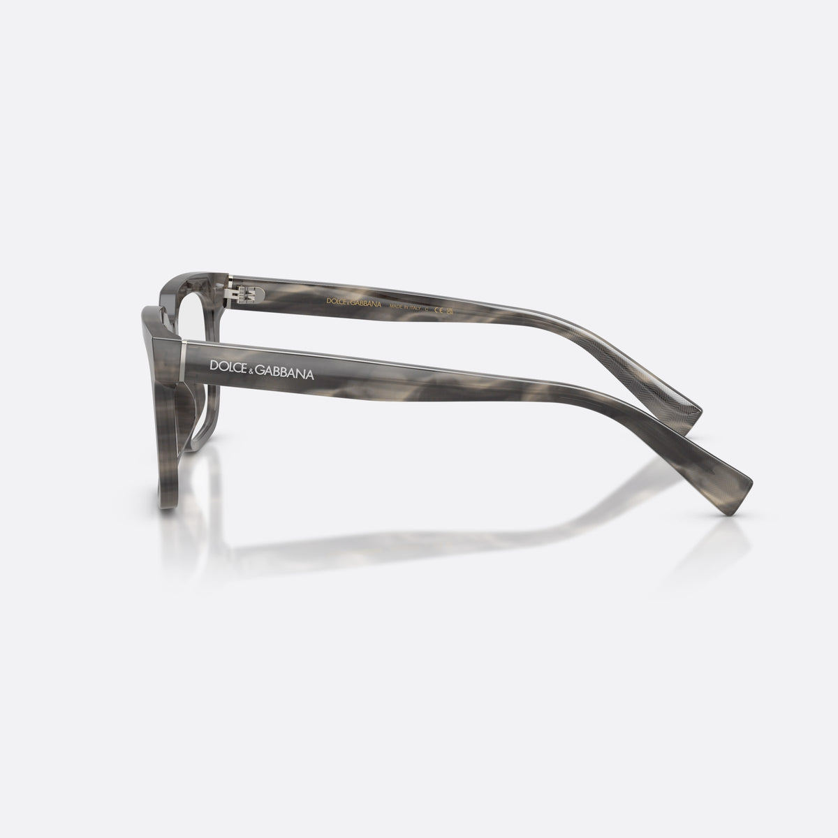 Dolce & Gabbana DG3422 3199 eyeglasses, grey square frame for men, keyhole bridge, brand lettering on the temples, side view