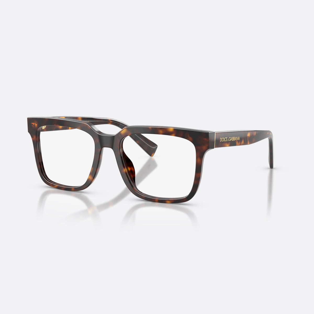 Dolce & Gabbana DG3422 502 eyeglasses, havana square frame for men, plain double bridge, brand lettering on temples
