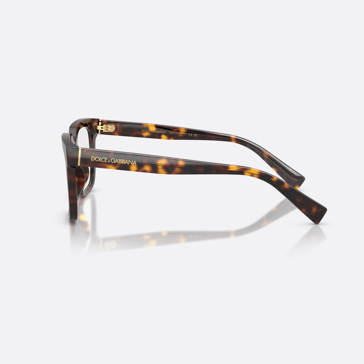 Dolce & Gabbana DG3422 502 eyeglasses, havana square frame for men, plain double bridge, brand lettering on temples, side view