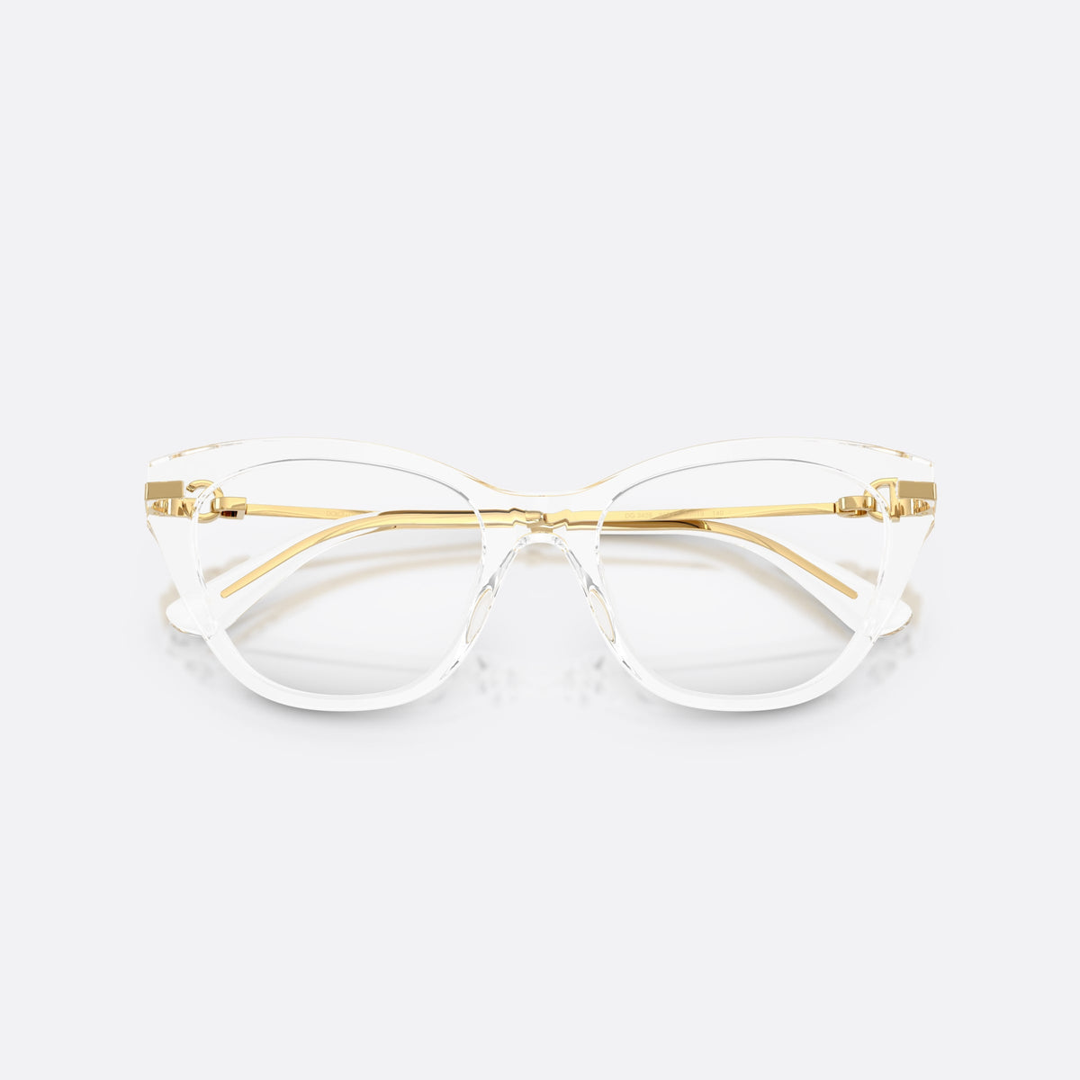 Dolce & Gabbana DG3428 3133 eyeglasses, clear butterfly frame for women, keyhole bridge, slim metal temples with tapered ends, folded