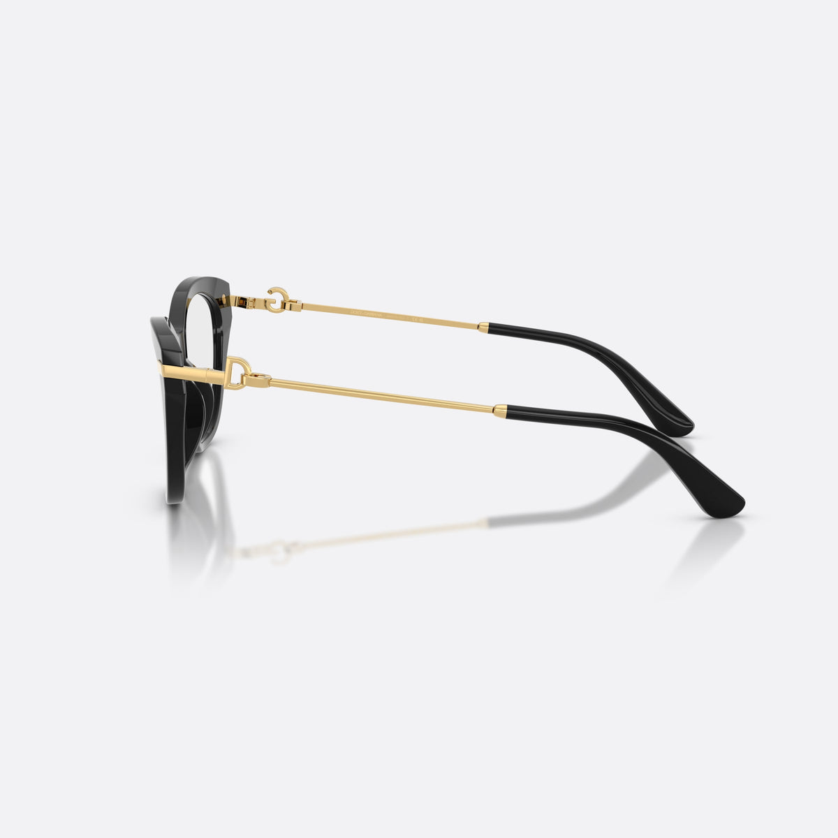 Dolce & Gabbana DG3428 501 eyeglasses, black butterfly frame for women, plain bridge, slim tapered temples, full-rim frame, side view