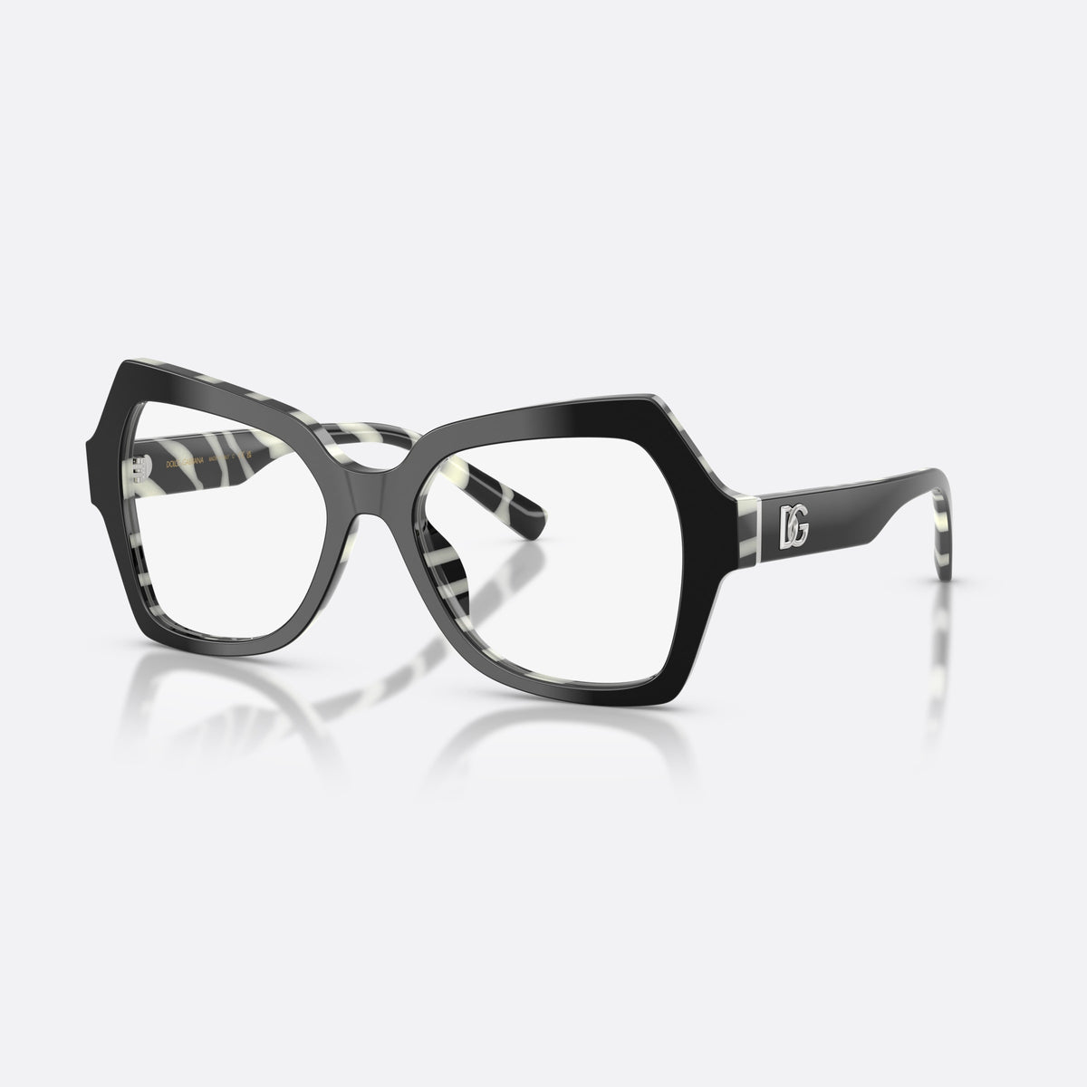 Dolce & Gabbana DG3429 3372 eyeglasses, black butterfly frame for women, plain acetate bridge, brand logo plaque on temple