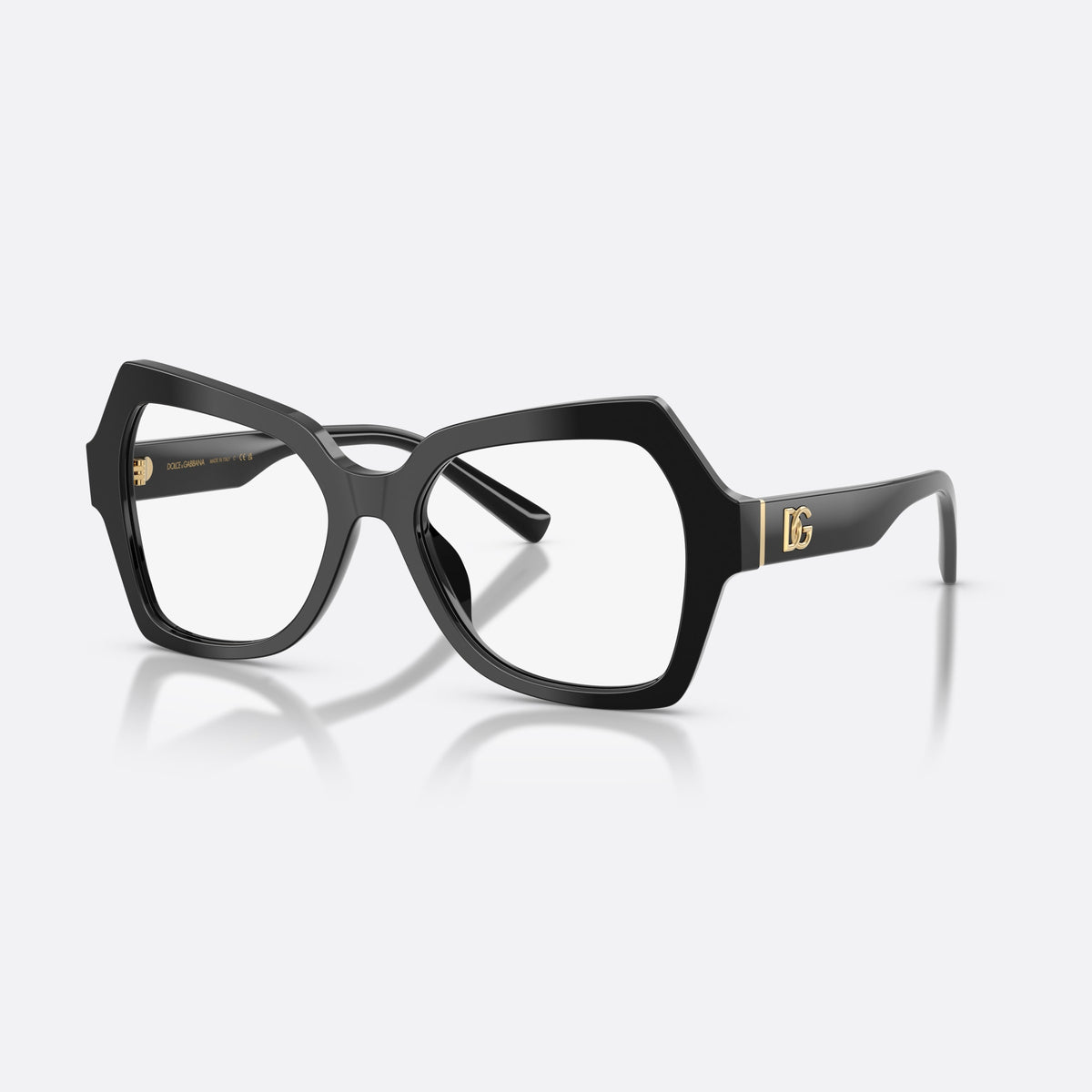 Dolce & Gabbana DG3429 501 eyeglasses, black butterfly frame for women, keyhole bridge, brand logo on temple, wide tapered temples
