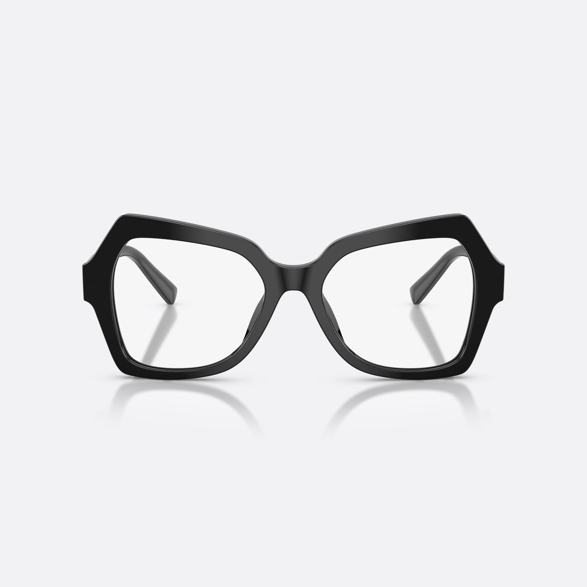 Dolce & Gabbana DG3429 501 eyeglasses, black butterfly frame for women, keyhole bridge, brand logo on temple, wide tapered temples, front view