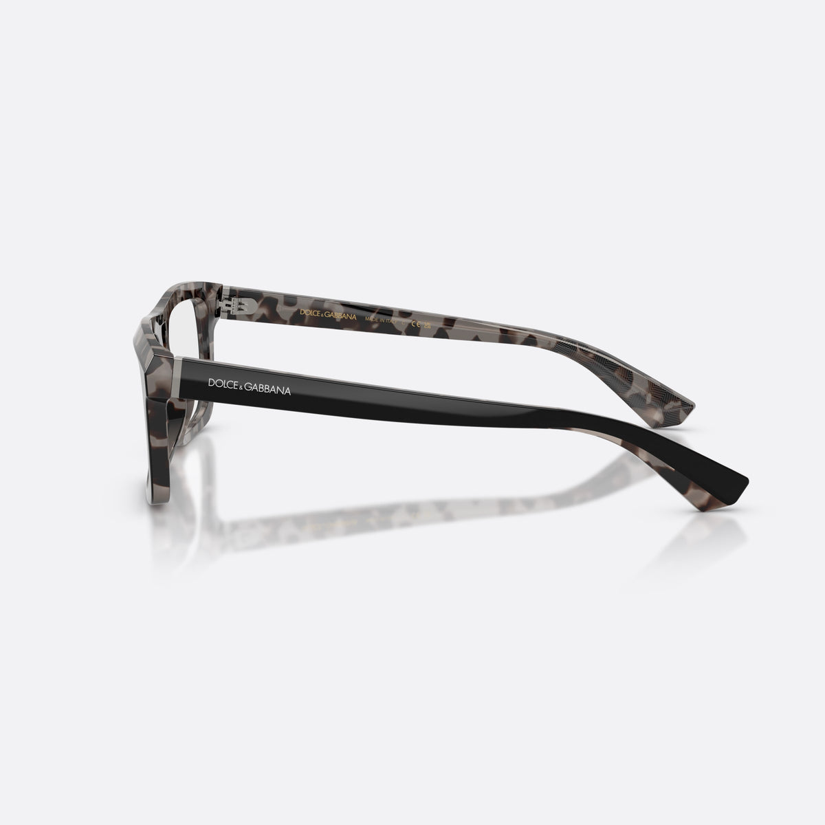 Dolce & Gabbana DG3431 3403 eyeglasses, black rectangle frame for men, keyhole bridge, brand lettering on temples, full rim frame, side view