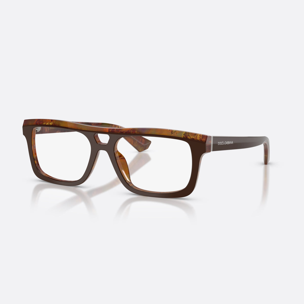 Dolce & Gabbana DG3431 3456 eyeglasses, brown rectangle frame for men, keyhole bridge, brand lettering on temples, full-rim frame