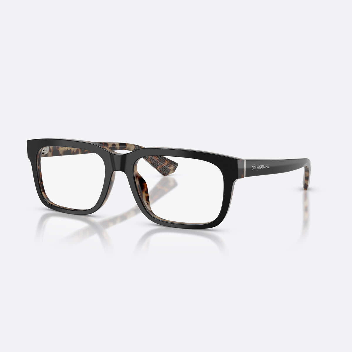 Dolce & Gabbana DG3432 3417 eyeglasses, black rectangle frame for men, plain bridge, brand lettering on temple, flat wide temples