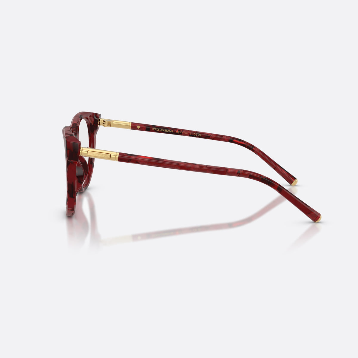 Dolce & Gabbana DG3433 3463 eyeglasses, red phantos frame for women, plain bridge, brand lettering on temple, full rim, side view