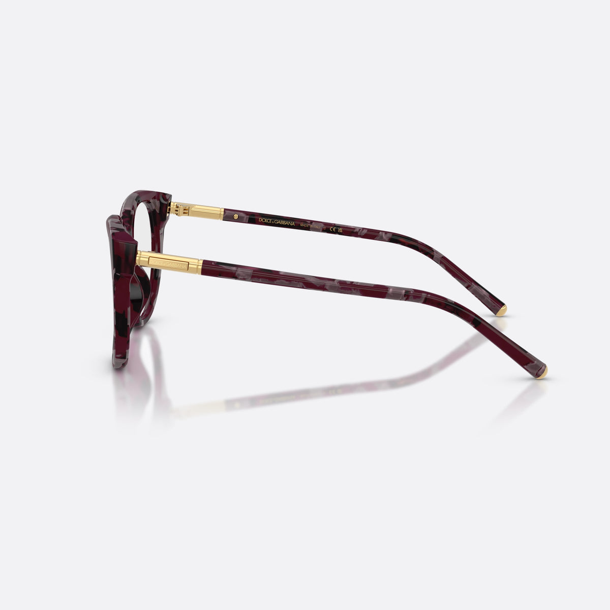 Dolce & Gabbana DG3433 3464 eyeglasses, violet phantos frame for women, plain bridge, brand lettering on temples, full rim, side view