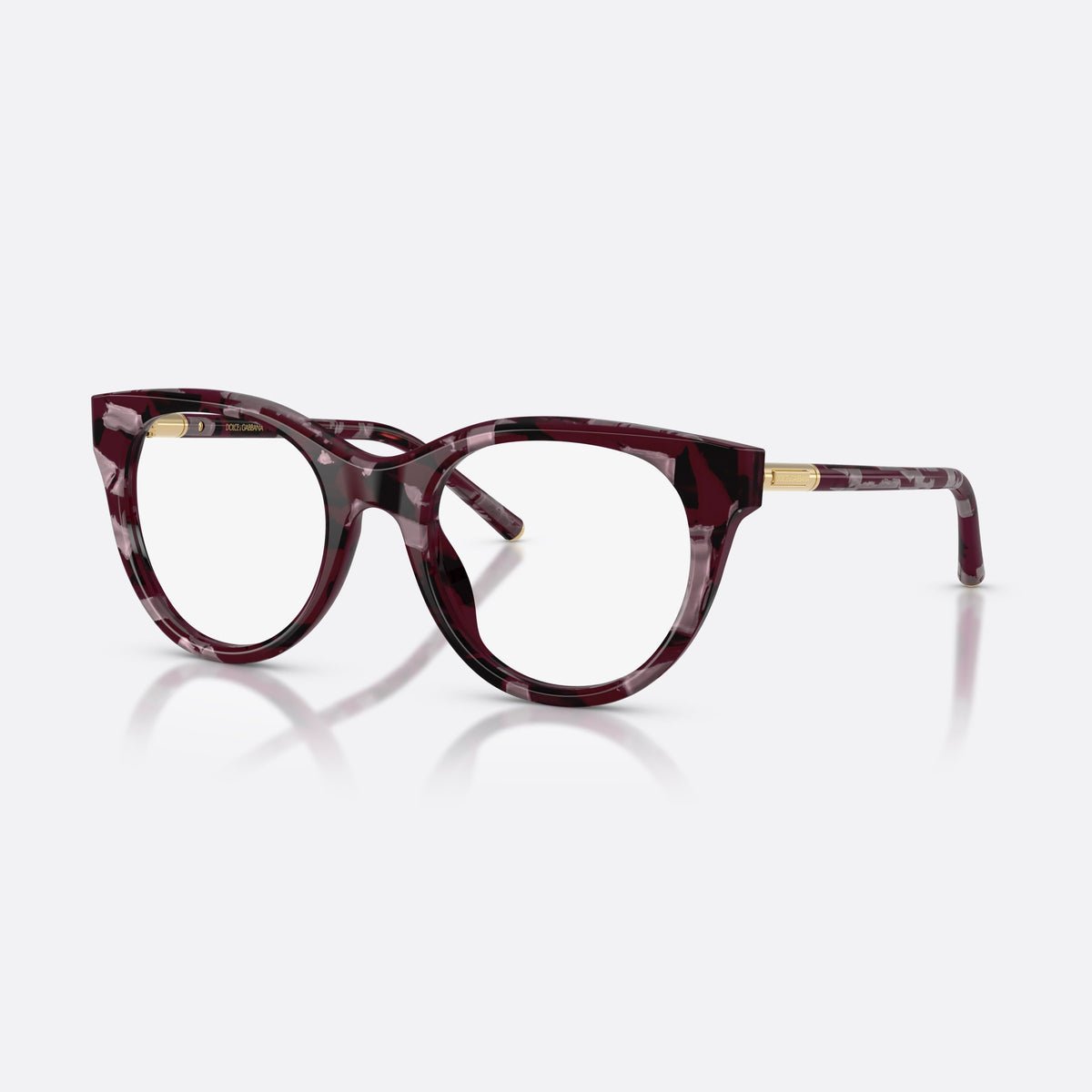 Dolce & Gabbana DG3433 3464 eyeglasses, violet phantos frame for women, plain combined bridge, brand lettering on temples