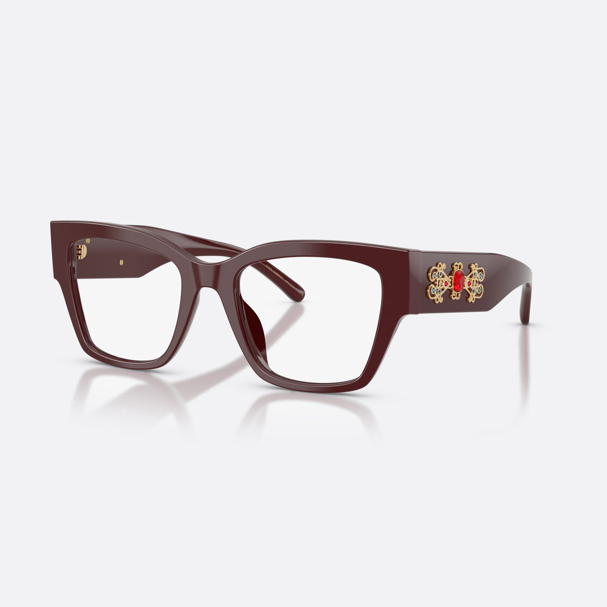 Dolce & Gabbana DG3435B 3091 eyeglasses, red butterfly frame for women, plain saddle bridge, brand logo on temple plaque