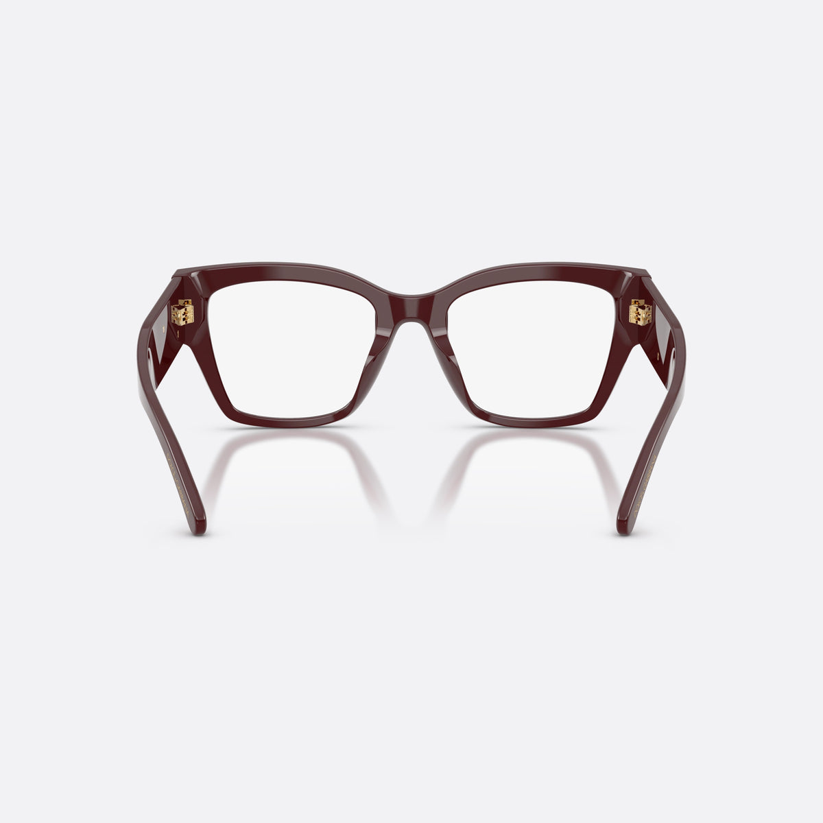 Dolce & Gabbana DG3435B 3091 eyeglasses, red butterfly frame for women, plain saddle bridge, brand logo on temple plaque, back view