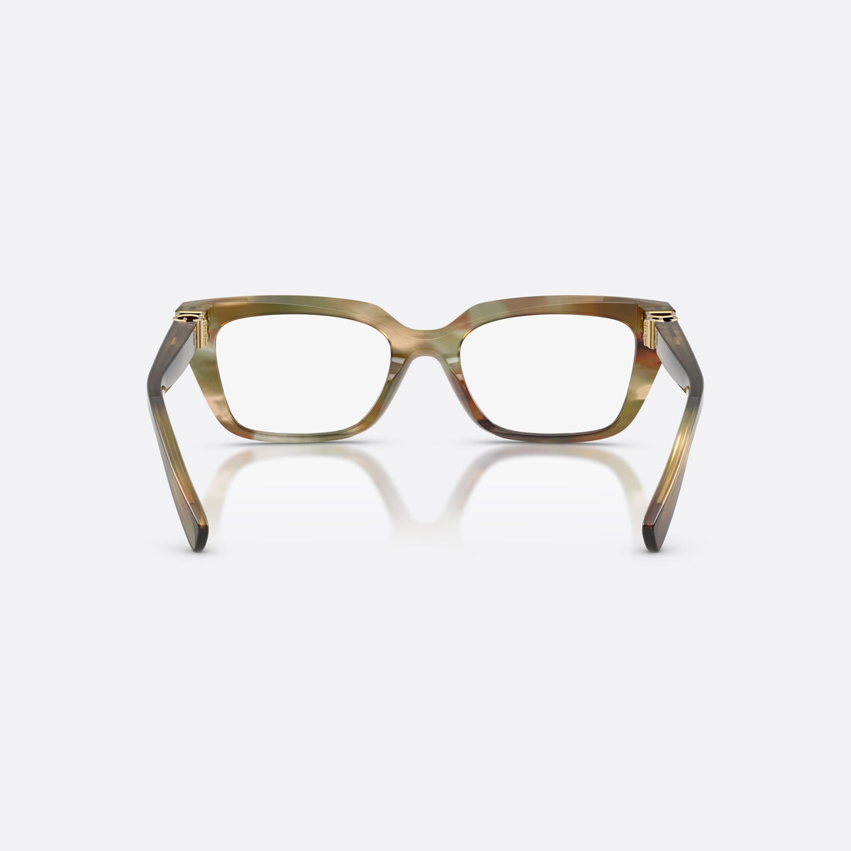 Dolce & Gabbana DG3436 3446 eyeglasses, brown rectangle frame for women, plain saddle style bridge, brand lettering on temples, back view