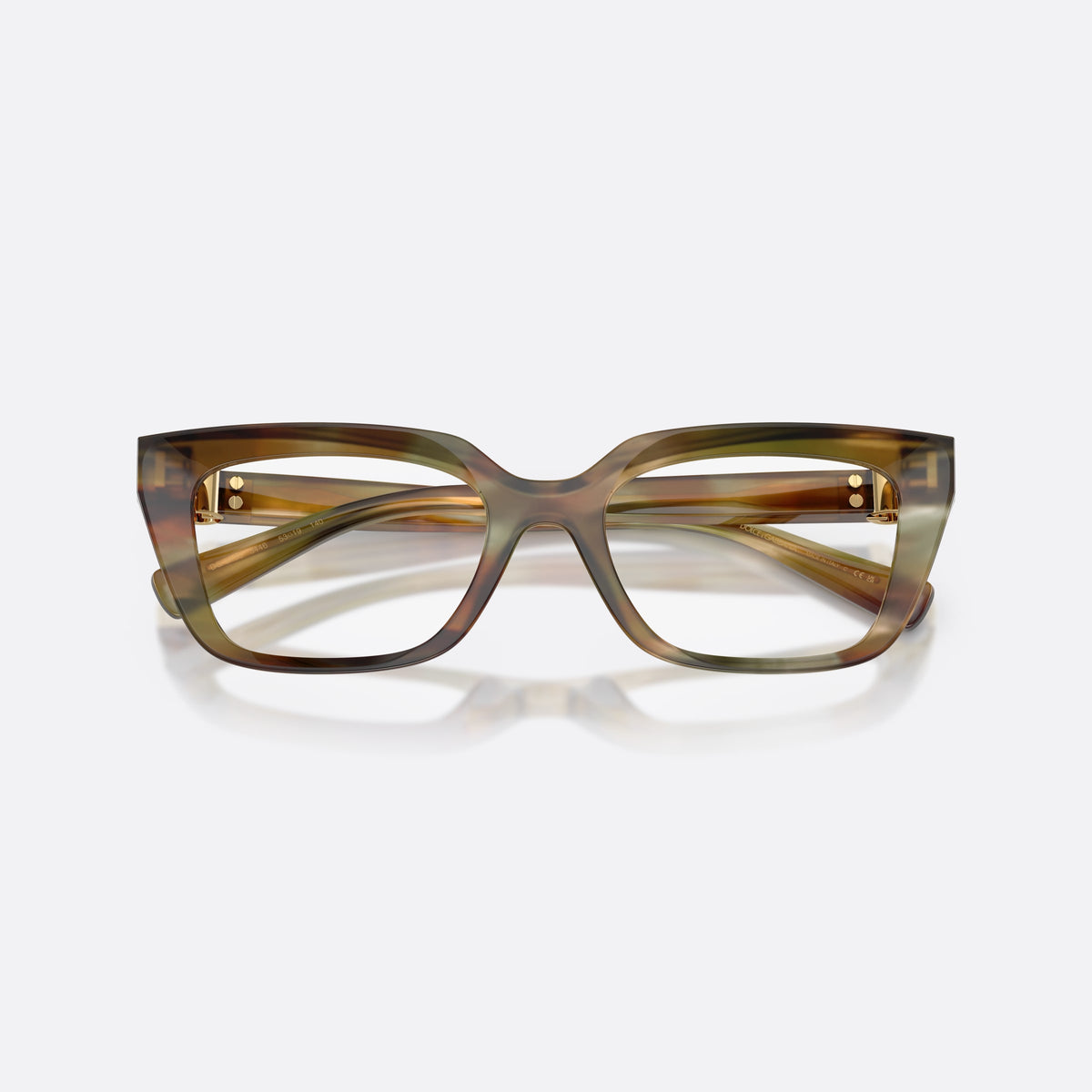 Dolce & Gabbana DG3436 3446 eyeglasses, brown rectangle frame for women, plain saddle style bridge, brand lettering on temples, folded
