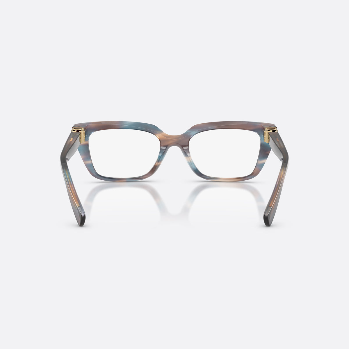 Dolce & Gabbana DG3436 3448 eyeglasses, blue rectangle frame for women, plain bridge with thick acetate, brand lettering on temples, back view