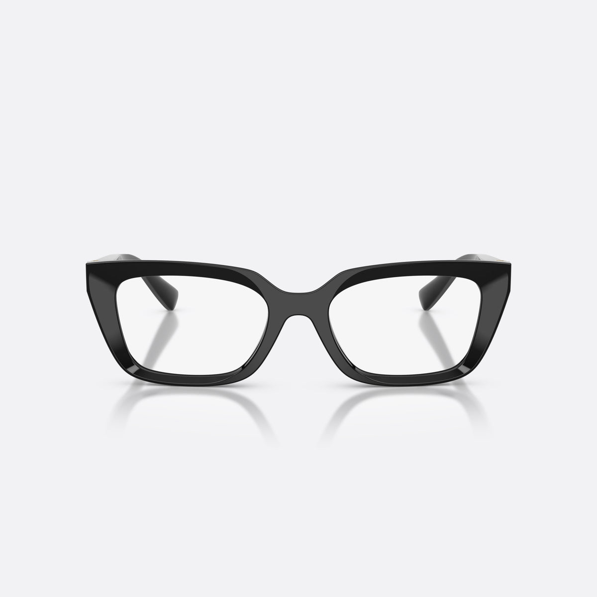 Dolce & Gabbana DG3436 501 eyeglasses, black rectangle frame for women, plain saddle bridge, brand lettering on temples, front view