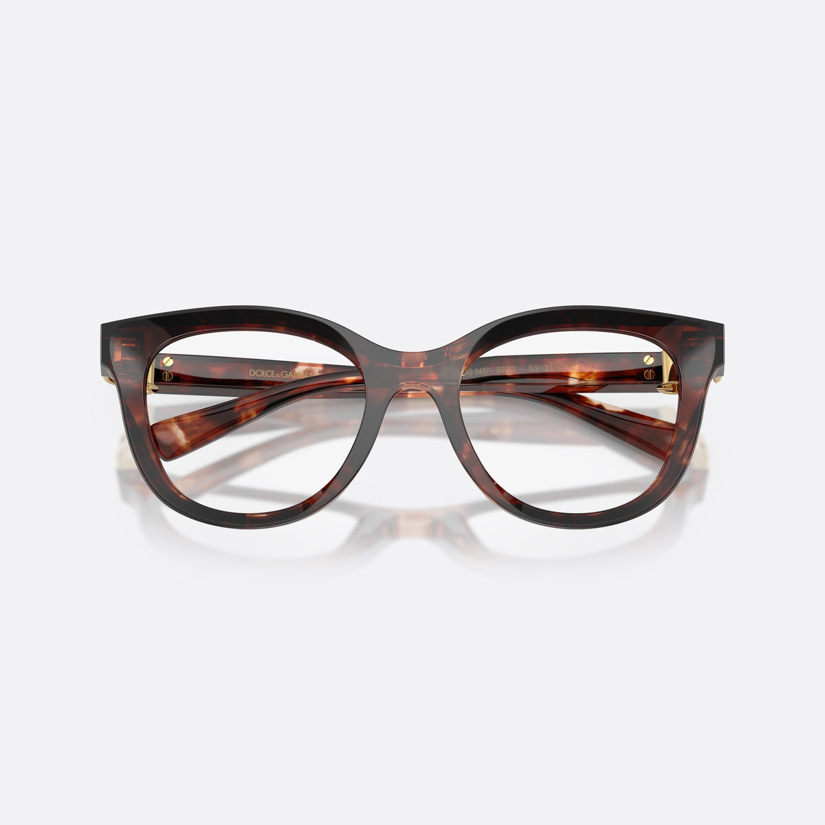 Dolce & Gabbana DG3437 3222 eyeglasses, red phantos frame for women, plain acetate bridge, brand lettering on temples, folded