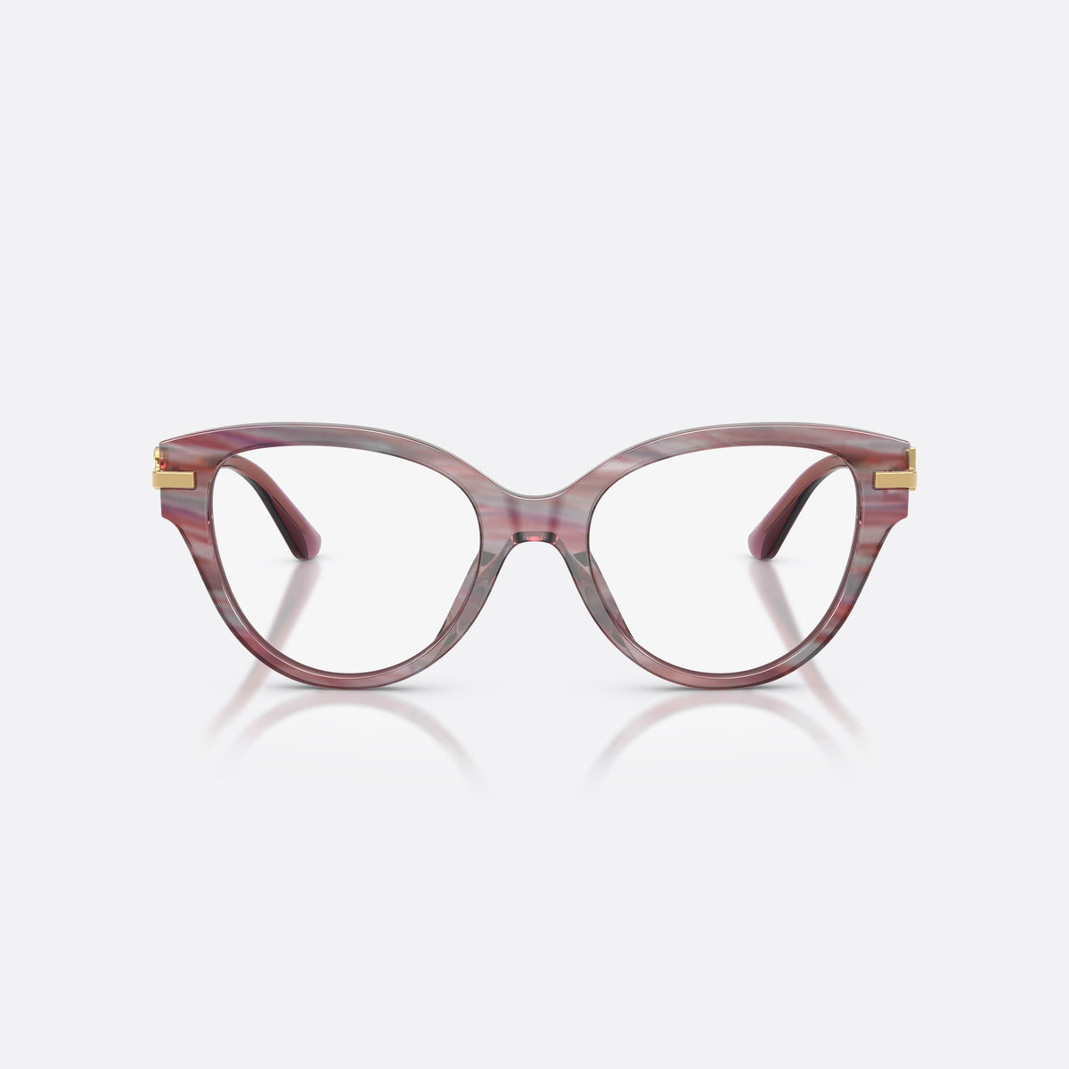 Dolce & Gabbana DG3438 3474 eyeglasses, violet butterfly frame for women, plain bridge with acetate, brand logo plaque on temple, front view