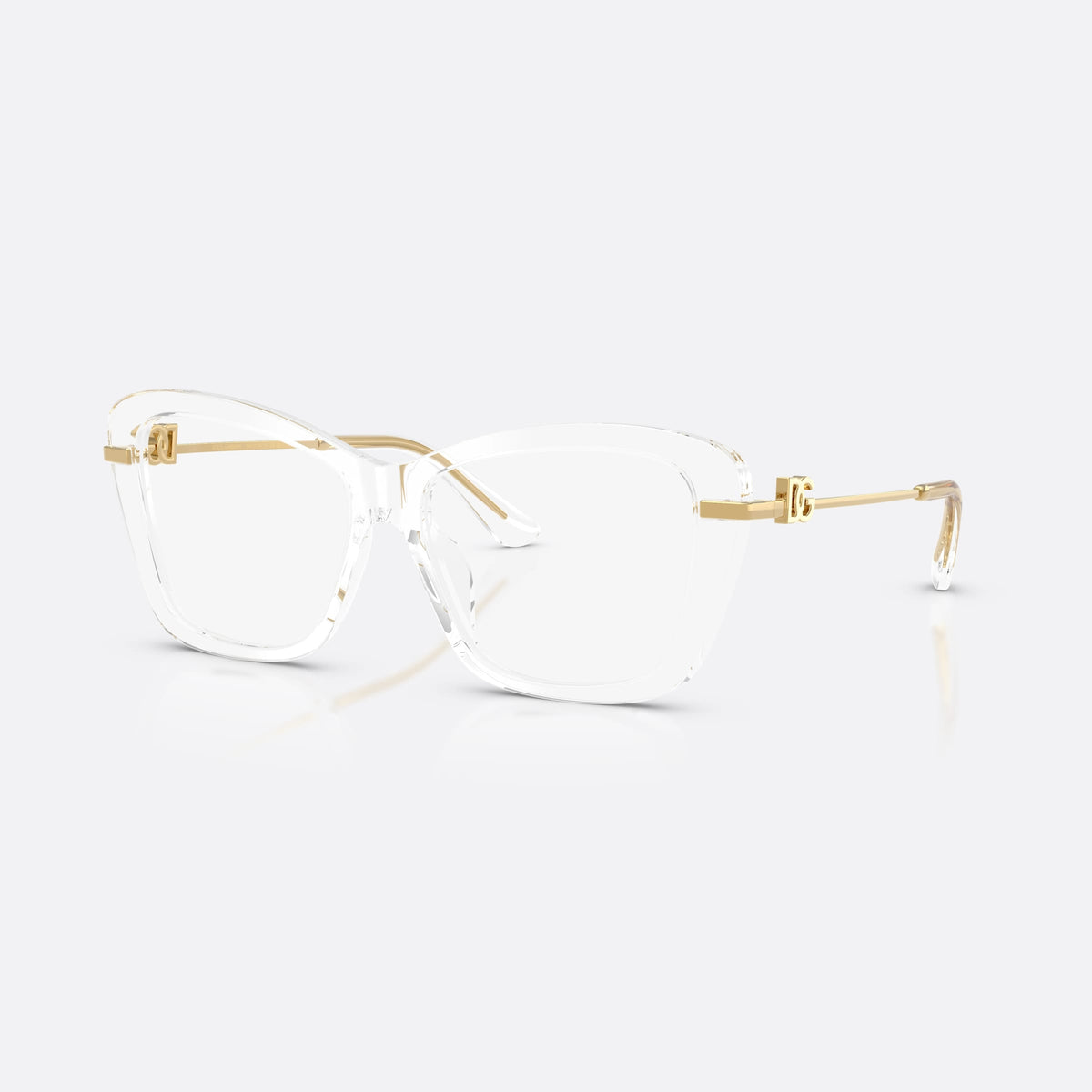 Dolce & Gabbana DG3439 3133 eyeglasses, clear square frame for women, plain integrated bridge, brand logo plaque on temples