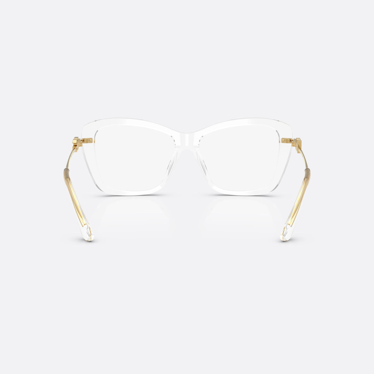 Dolce & Gabbana DG3439 3133 eyeglasses, clear square frame for women, plain integrated bridge, brand logo plaque on temples, back view