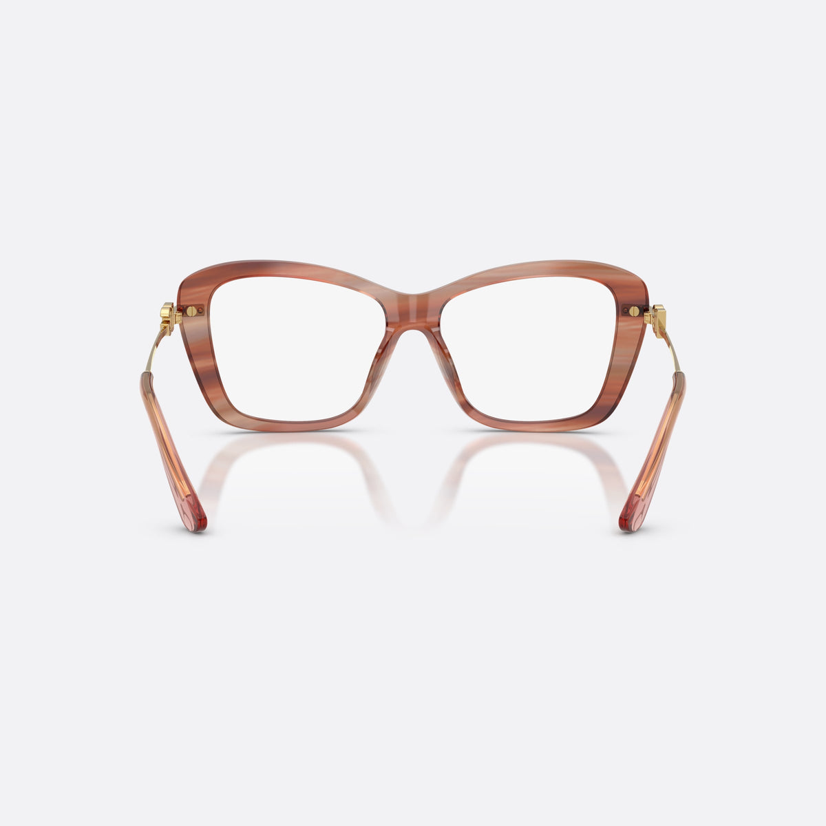 Dolce & Gabbana DG3439 3473 eyeglasses, red square frame for women, plain double bridge, brand logo on temples, back view