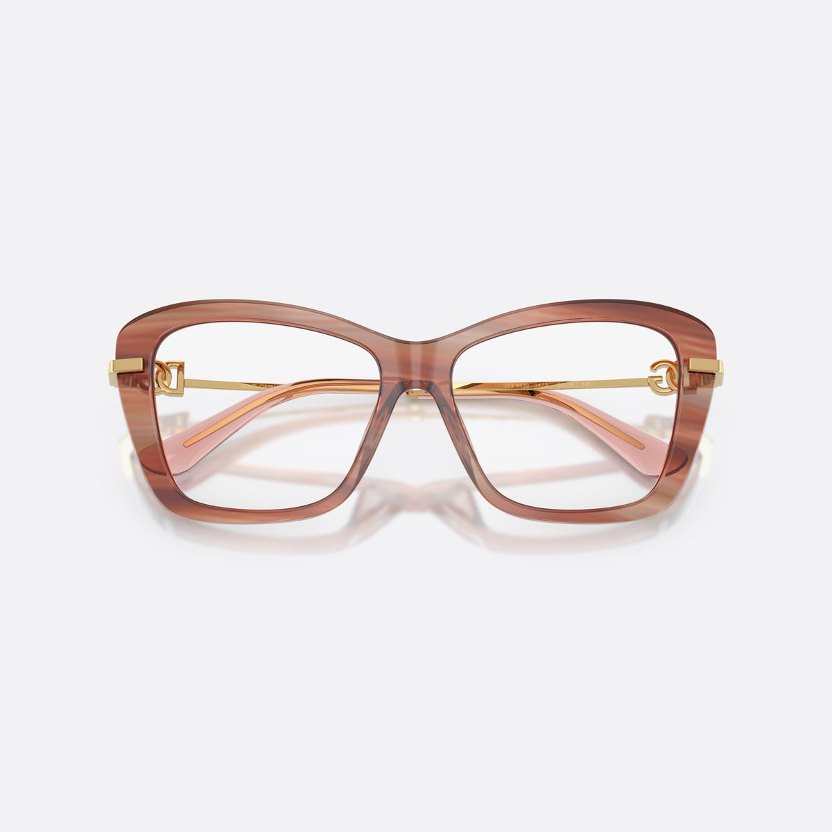 Dolce & Gabbana DG3439 3473 eyeglasses, red square frame for women, plain double bridge, brand logo on temples, folded