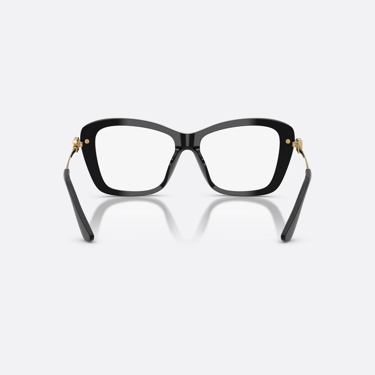 Dolce & Gabbana DG3439 501 eyeglasses, black square frame for women, keyhole bridge, brand logo plaque on temples, back view