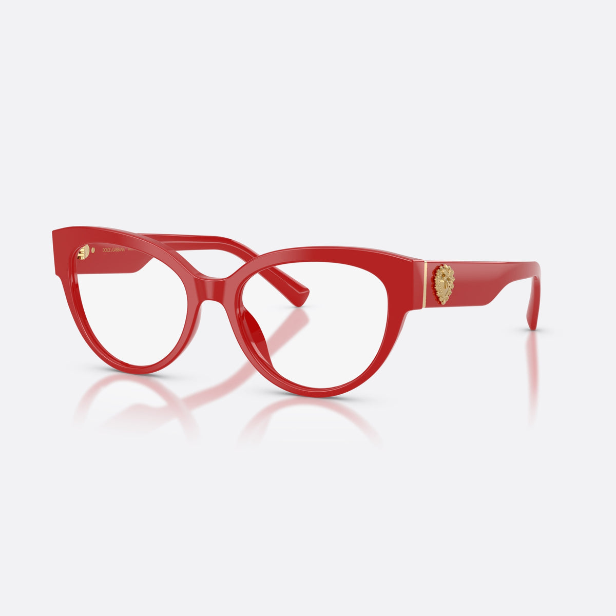Dolce & Gabbana DG3440 3088 eyeglasses, red cat eye frame for women, plain bridge, brand logo plaque on temple, full rim frame