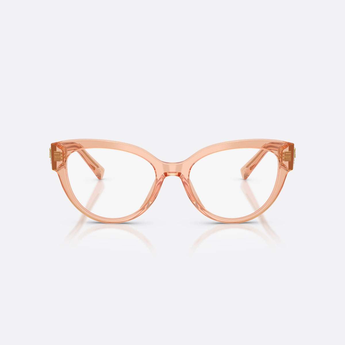 Dolce & Gabbana DG3440 3226 eyeglasses, pink cat eye frame for women, plain integrated bridge, gold-tone medallion on temples, front view
