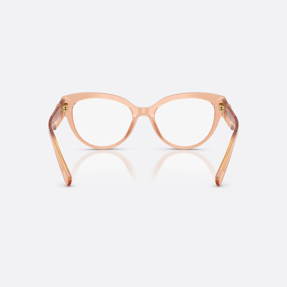 Dolce & Gabbana DG3440 3226 eyeglasses, pink cat eye frame for women, plain integrated bridge, gold-tone medallion on temples, back view