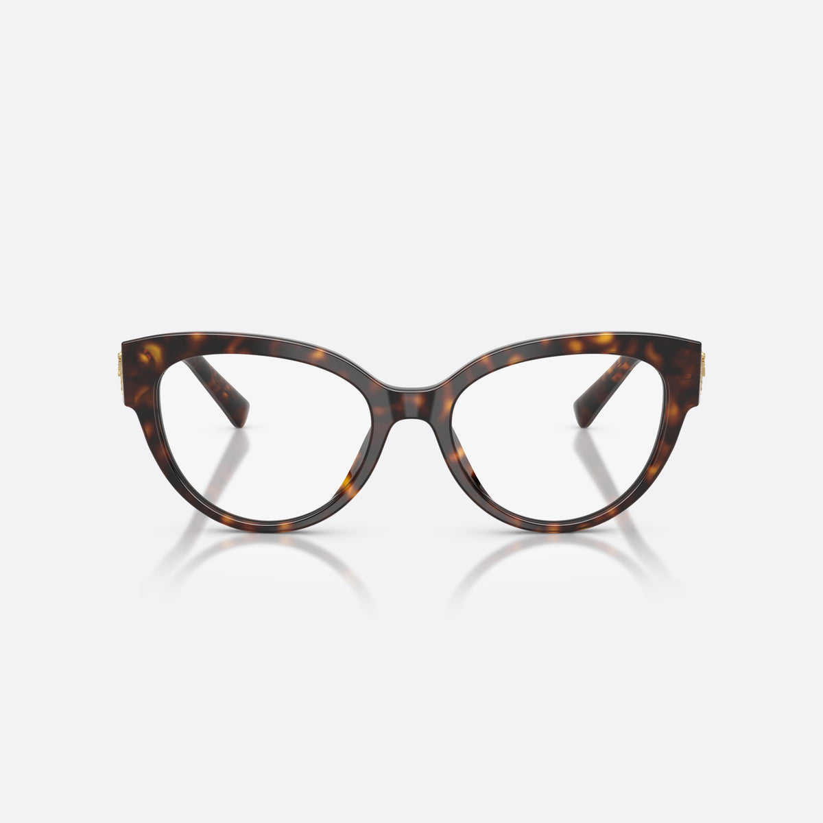 Dolce & Gabbana DG3440 502 eyeglasses, havana cat eye frame for women, plain bridge, brand logo plaque on temples, front view