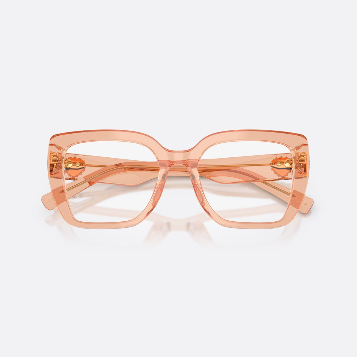 Dolce & Gabbana DG3441 3226 eyeglasses, pink square frame for women, plain bridge with frame-integrated design, full-rim frame, folded