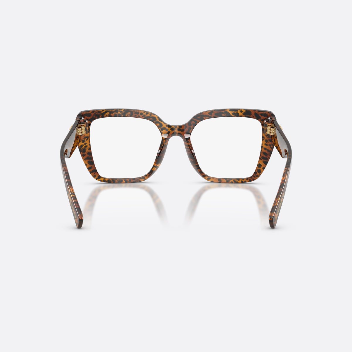 Dolce & Gabbana DG3441 3470 eyeglasses, brown square frame for women, keyhole bridge, brand logo plaque on temple, back view
