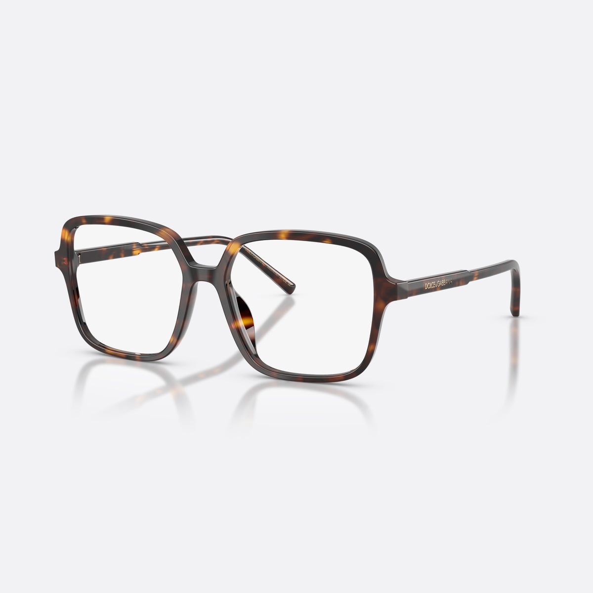 Dolce & Gabbana DG3442 502 eyeglasses, havana square frame for women, plain double bridge, brand lettering on temples