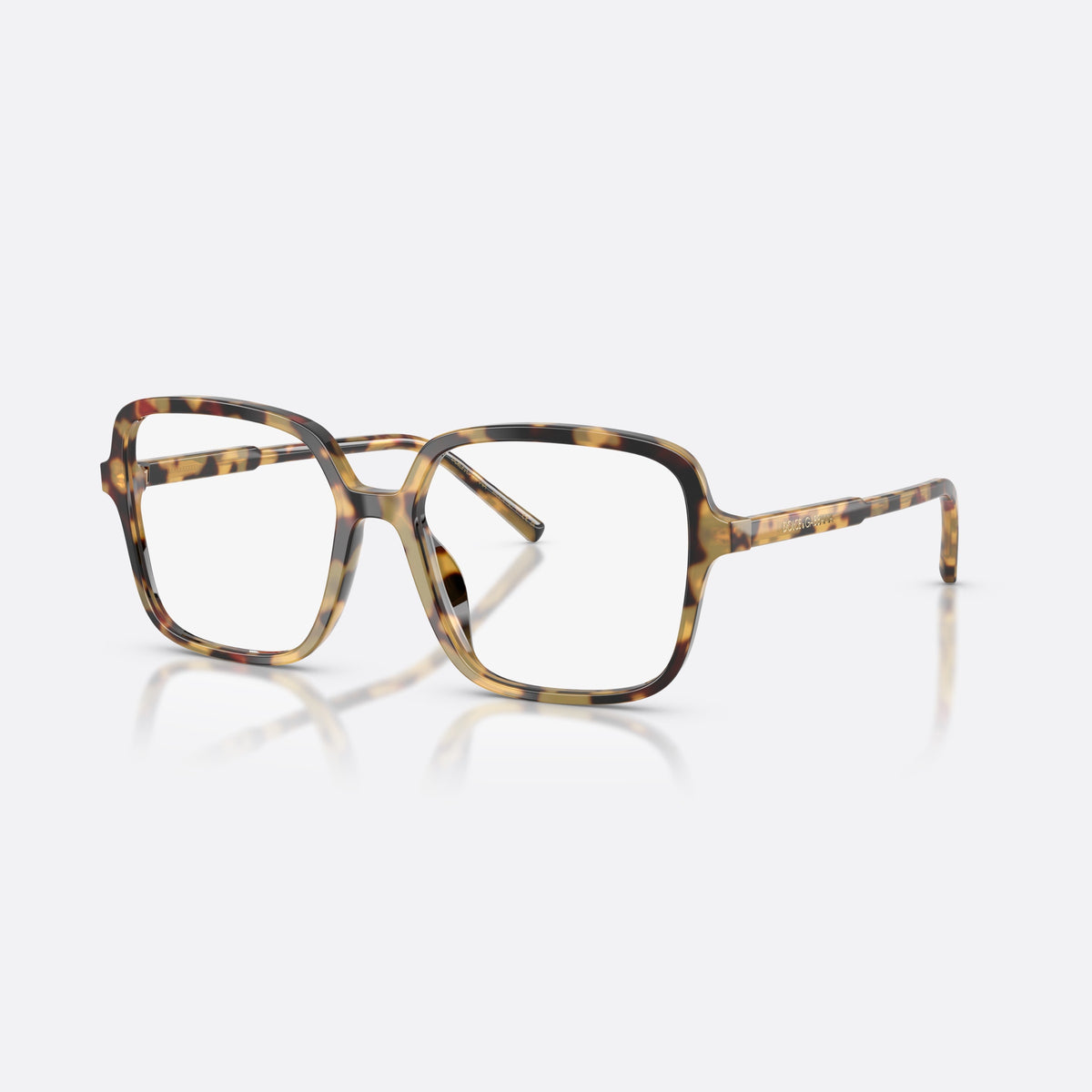 Dolce & Gabbana DG3442 512 eyeglasses, havana square frame for women, plain double bridge, brand lettering on temples