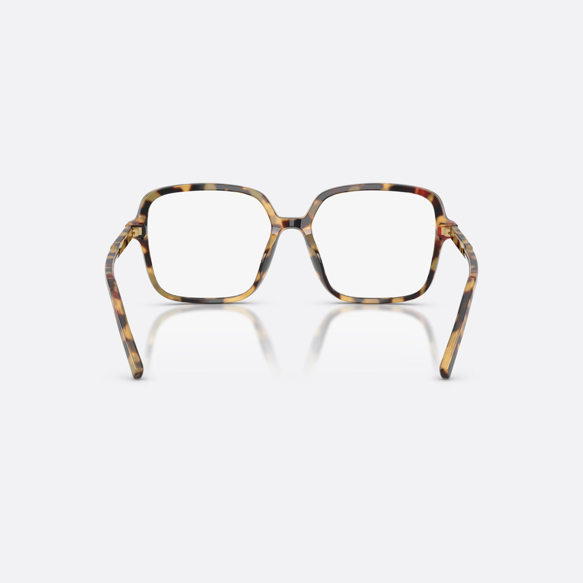 Dolce & Gabbana DG3442 512 eyeglasses, havana square frame for women, plain double bridge, brand lettering on temples, back view